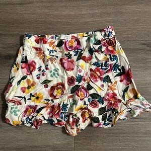 Zara Cream Floral Ruffle-Hem Skort Made in Spain